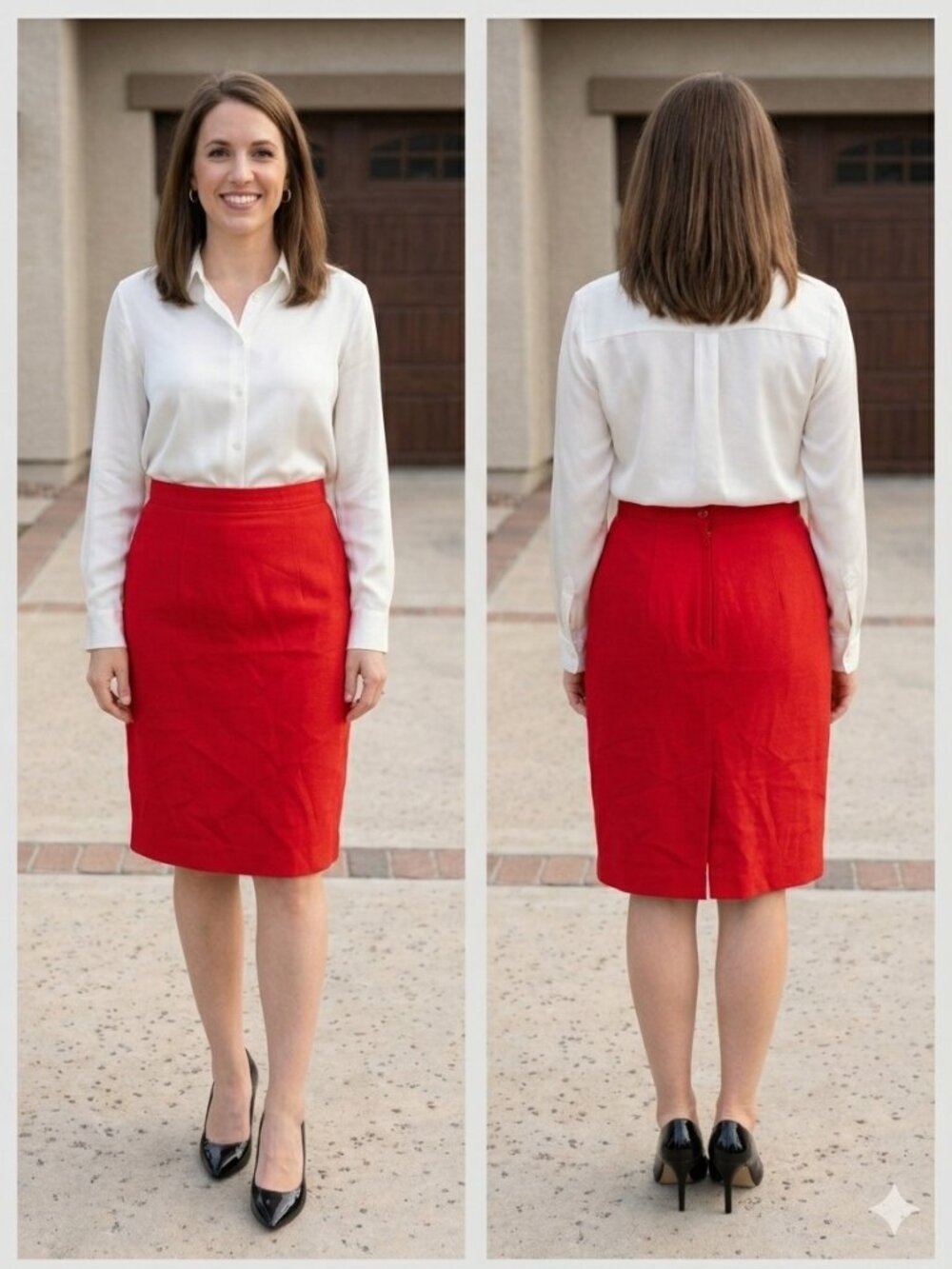 VTG Easy Pieces Red Pencil Skirt 10 Made in USA ILGWU 80s Career High Waist Slit